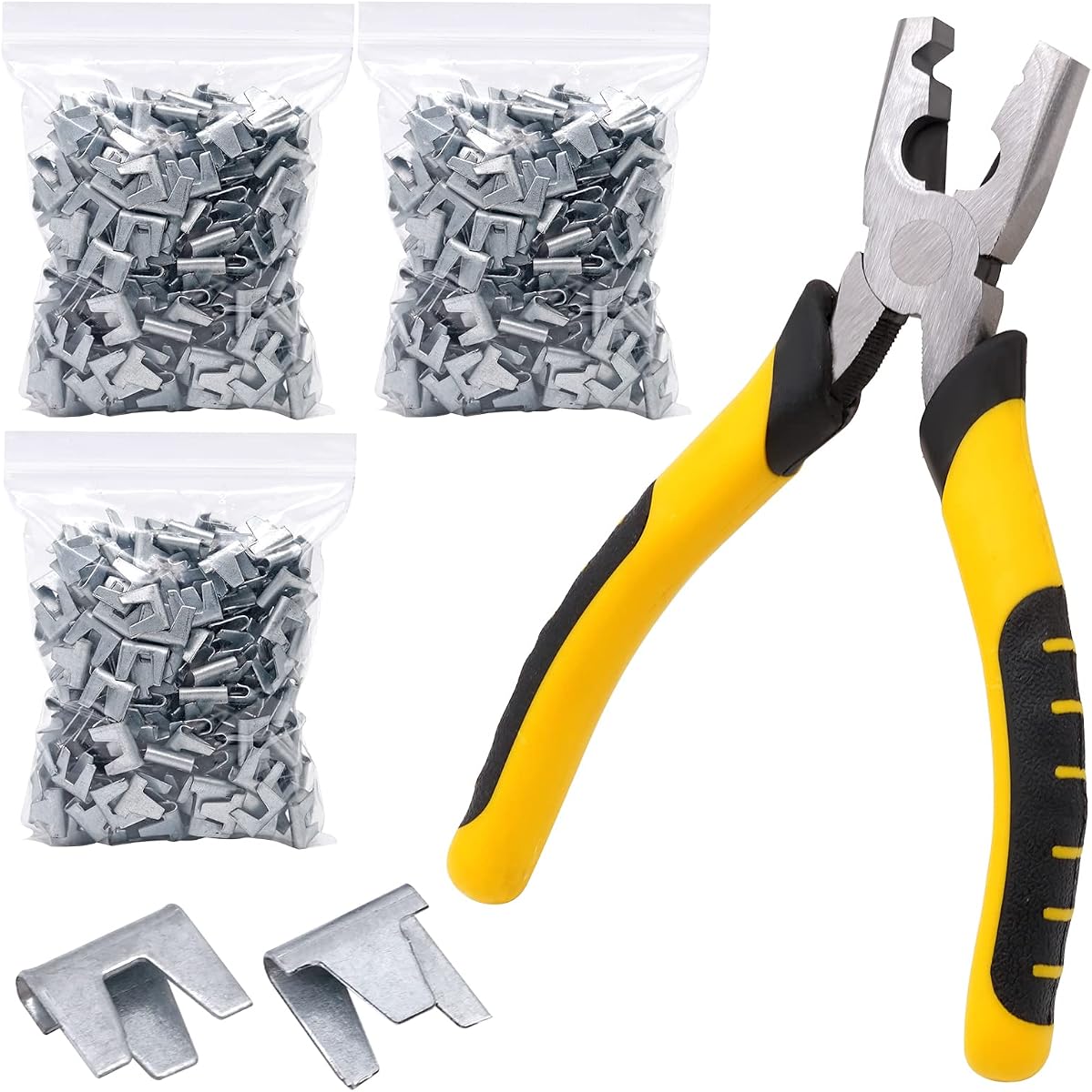 900 clips de jaula de alambre de pollo para conejos con alicates para cercas, anillos de cerdo, alicates de anillo de presión, herramienta de abrazadera de alambre, clips de sujeción, alicates de hebilla para instalación de edificios, jaula de alambre para mascotas, pájaros, codornices