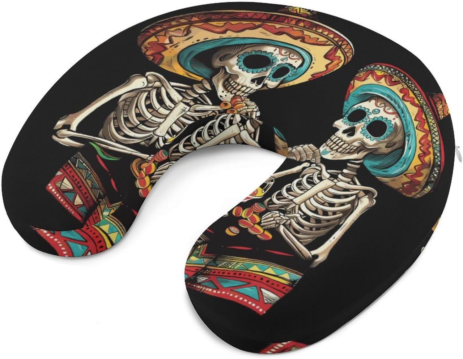 Day of The Dead Skull Dinner Party Funny Travel Pillow U Shaped Memory Foam Neck Pillows Portable for Flight Car Home Office