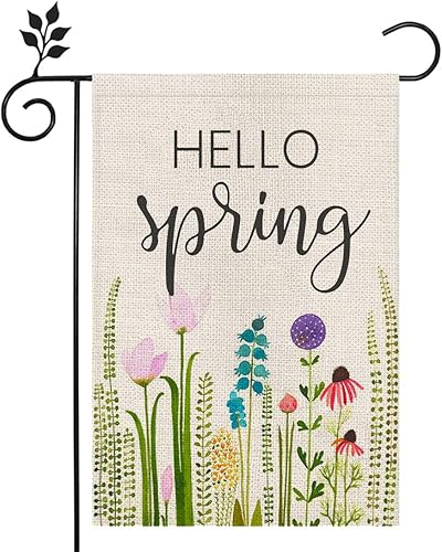 Bandera Crowned Beauty Hello Spring para jardín floral de 12 x 18 pulgadas bandera pequeña vertical de doble cara, decoración exterior para patio,
