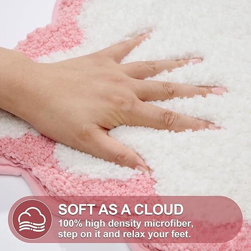 Miniatura 5 de ORTIGIA Alfombras de baño de color rosa festoneado, antideslizantes, lavables, de secado rápido, absorbentes, de microfibra de felpa suave,