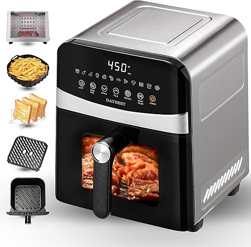 Miniatura 10 de Freidora de aire de acero inoxidable de cerámica 12 en 1, carcasa de acero, 6 cuartos de galón, 2-3 porciones visibles de 8.27 pulgadas