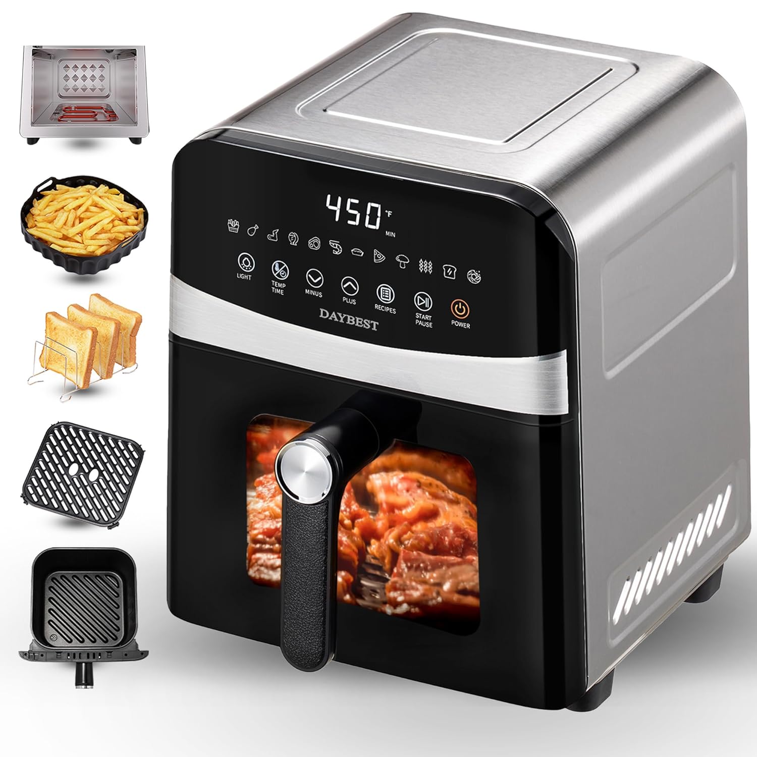 Stainless Steel Air Fryer Ceramic 12 in 1 Dual-Blazes in Steel Housing 6QT 2-3 Servings Visible 8 27