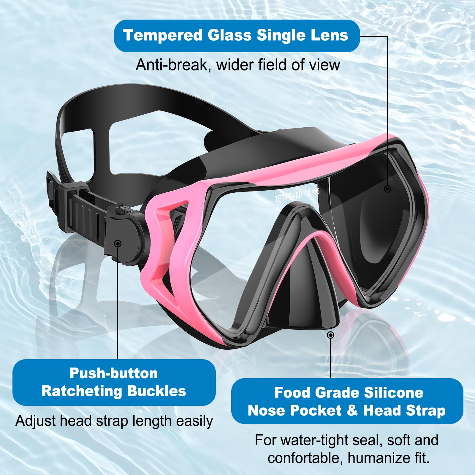 Schnorchelset Erwachsene, Schnorcheln Set mit Anti-Fog Taucherbrille und Dry Schnorchel, Professionelle Schnorchelmaske Tauchmaske aus Gehärtetem Glas für Schnorcheln