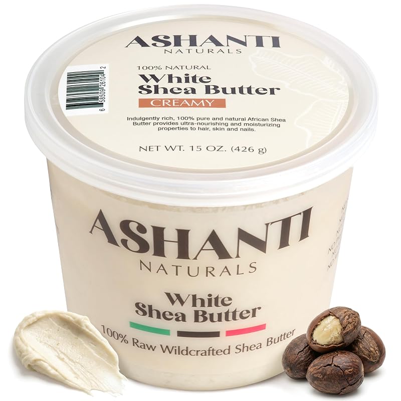 Manteiga de karité branca bruta Ashanti Naturals, não refinada, 425 g