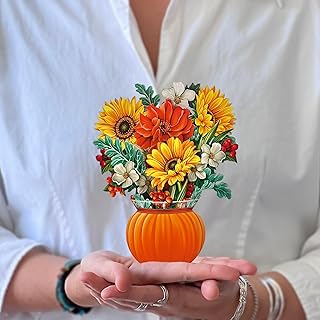 Freshcut Paper Pop Up Cards, Mini Pumpkin Harvest, 6 Inch Mini Sized Forever Flower Bouquet 3D Popup Greeting Cards, Autumn Card, Birthday Card, Blank Notecard & Envelope - Buy now