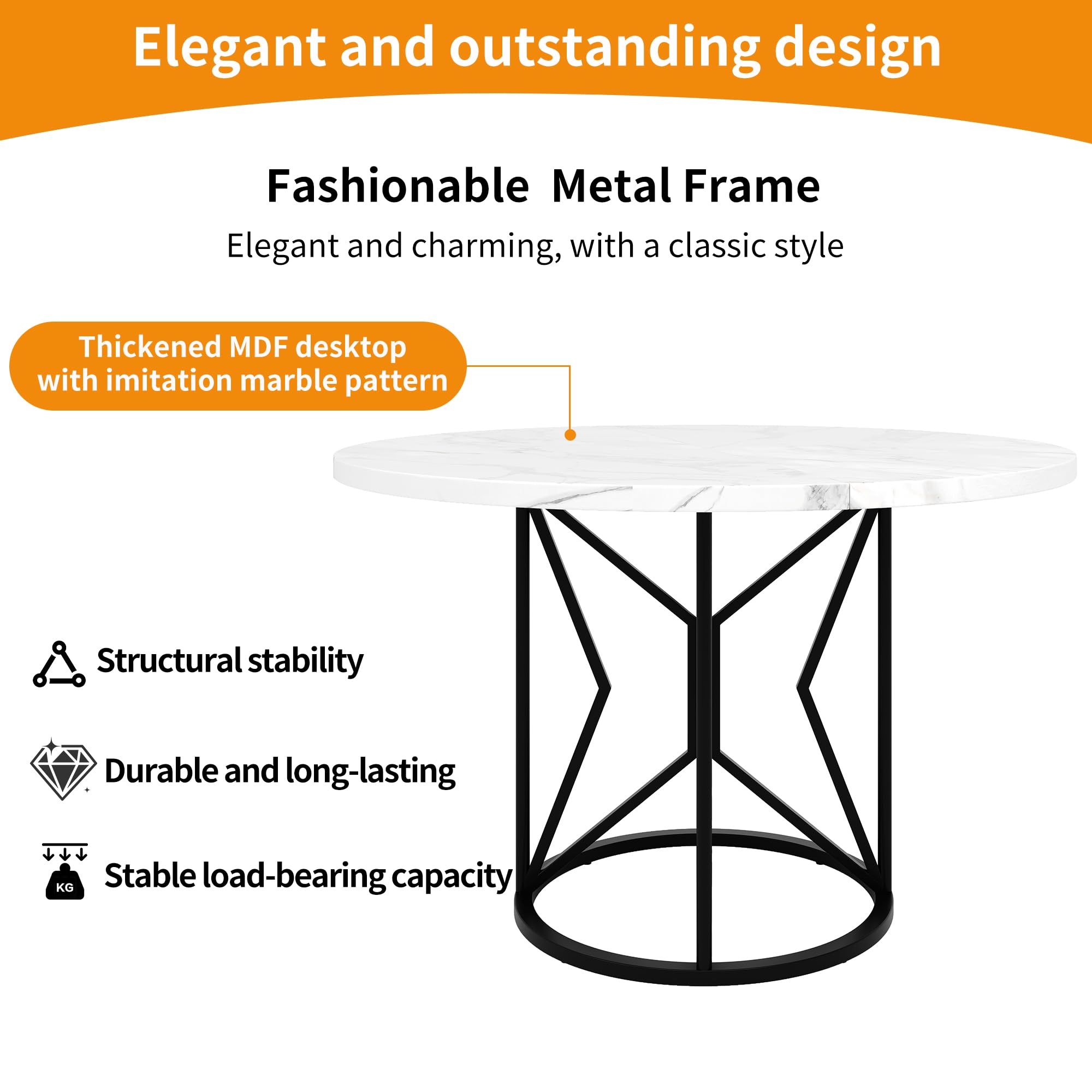 KAZZIO Juego de mesa de comedor (5 piezas), juego de mesa de comedor con 4 sillas, mesa de comedor redonda de 100 cm de diámetro, tablero DM blanco, silla de comedor de terciopelo (negro+gris-1)