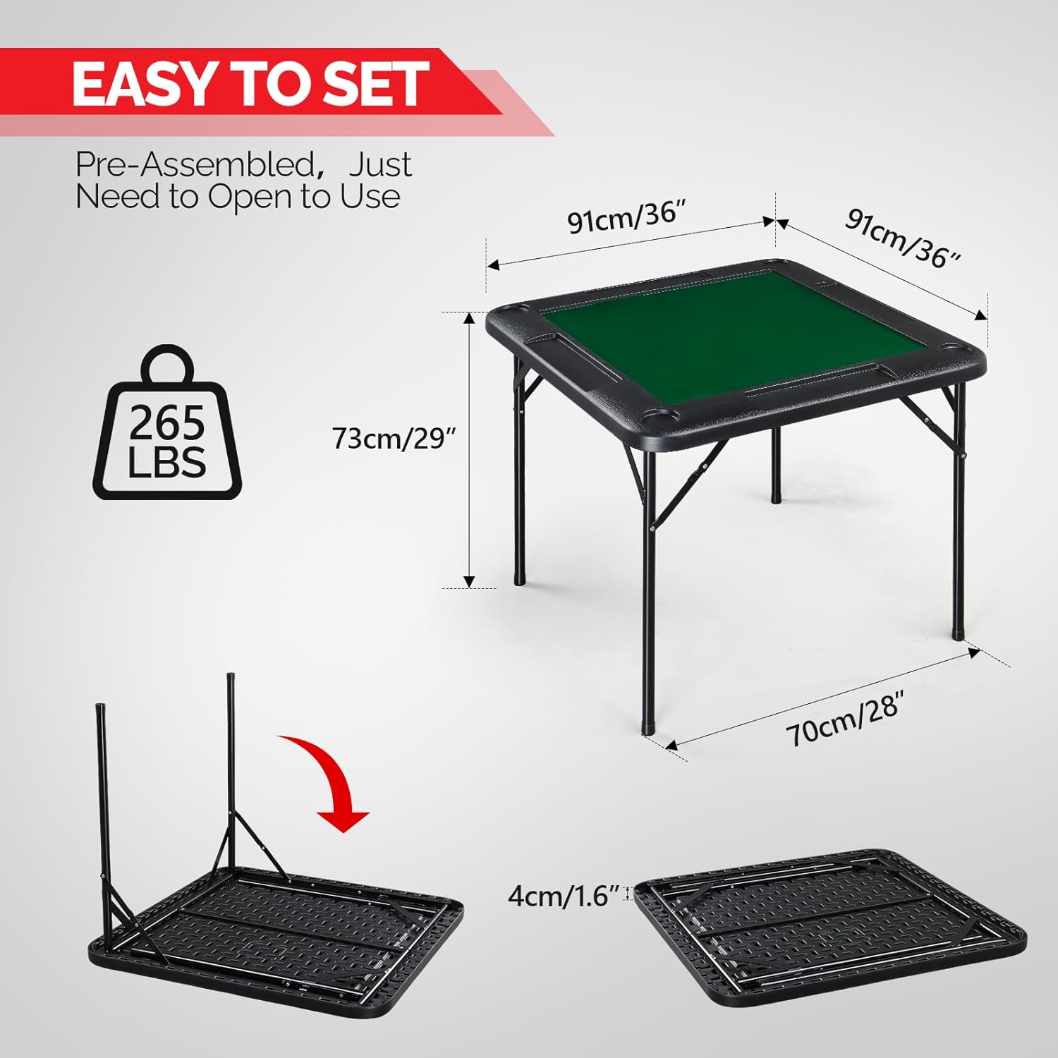 PEXMOR 35" Foldable Mahjong Table, 4 Player Card Game Table w/Cup Holders & Chip Grooves, Portable Folding Poker Domino Board Game Table for Blackjack, Texas Hold'em, Jigsaw Puzzles Game