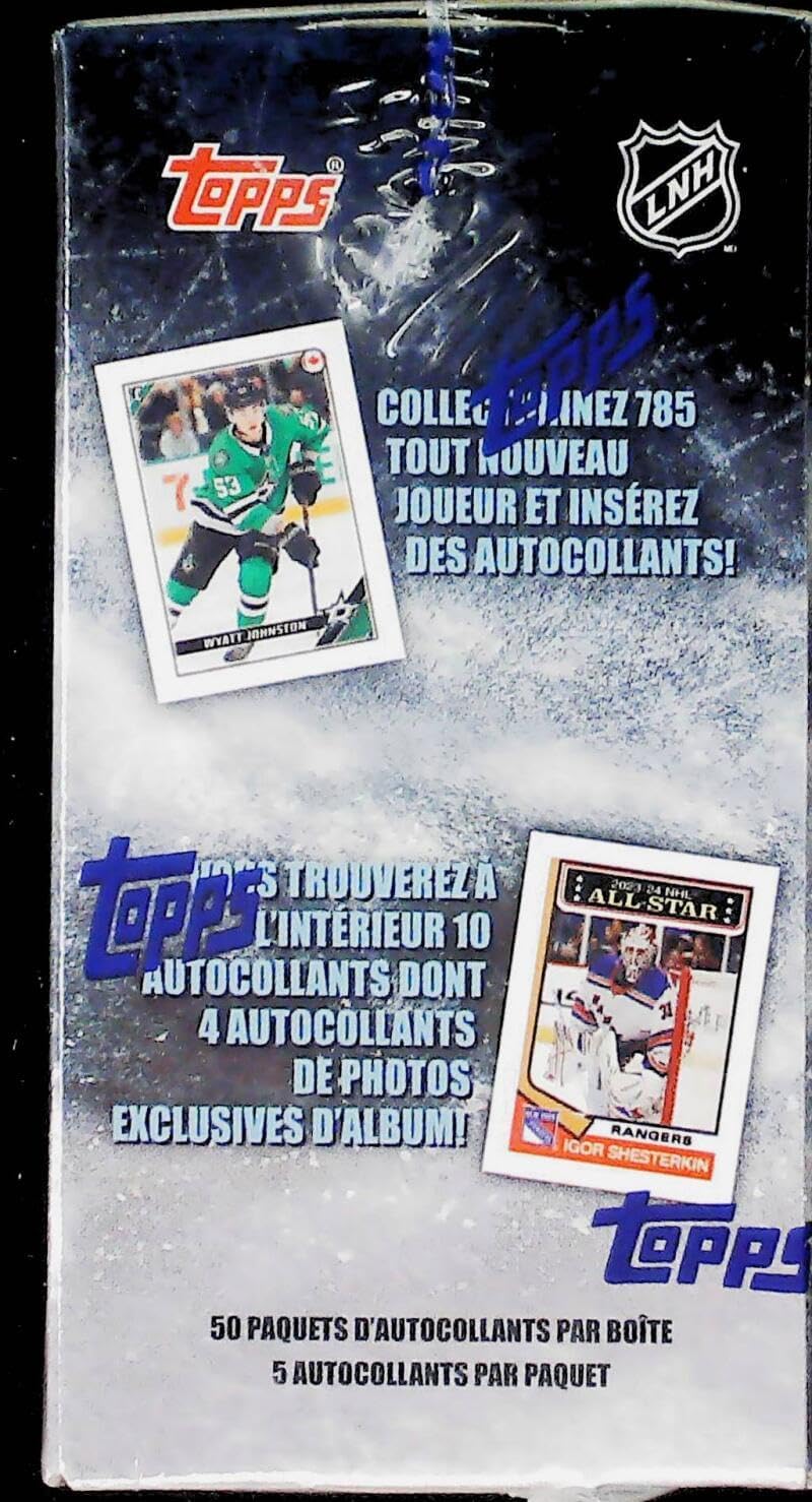 2024-25 NHL Topps Hockey Stickers Collection Factory Sealed Box 50 Packs of 5 Stickers. Smaller than regular sportscard, paper thin, See scans for details of the product. Collect all 785 Stickers.
