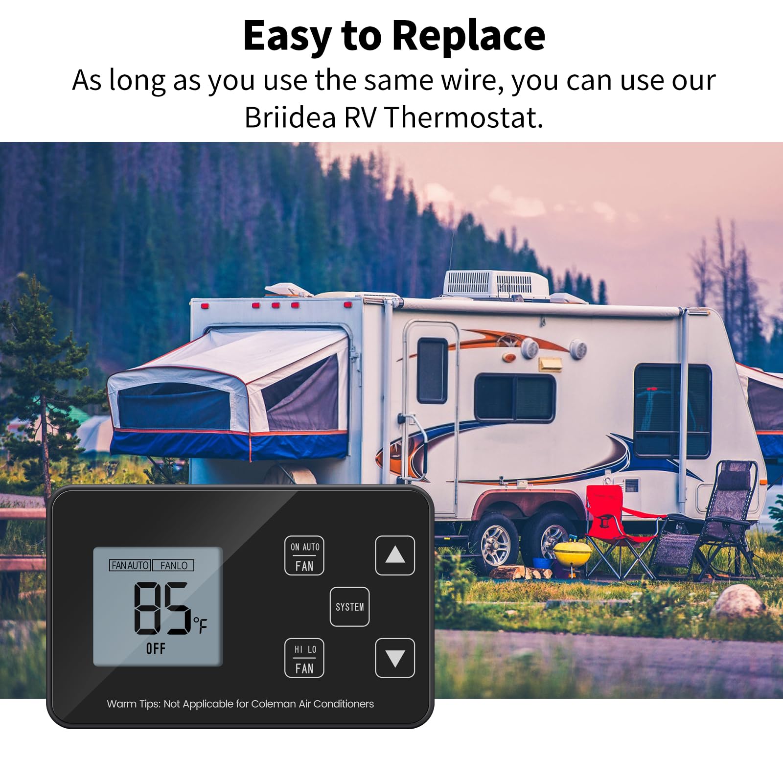 briidea Termostato para caravana, termostato digital con pantalla LCD de frío/calor, compatible con Dometic 3106995.032, no aplicable para sistemas Coleman o Dometic de 3 cables, 12 V CC