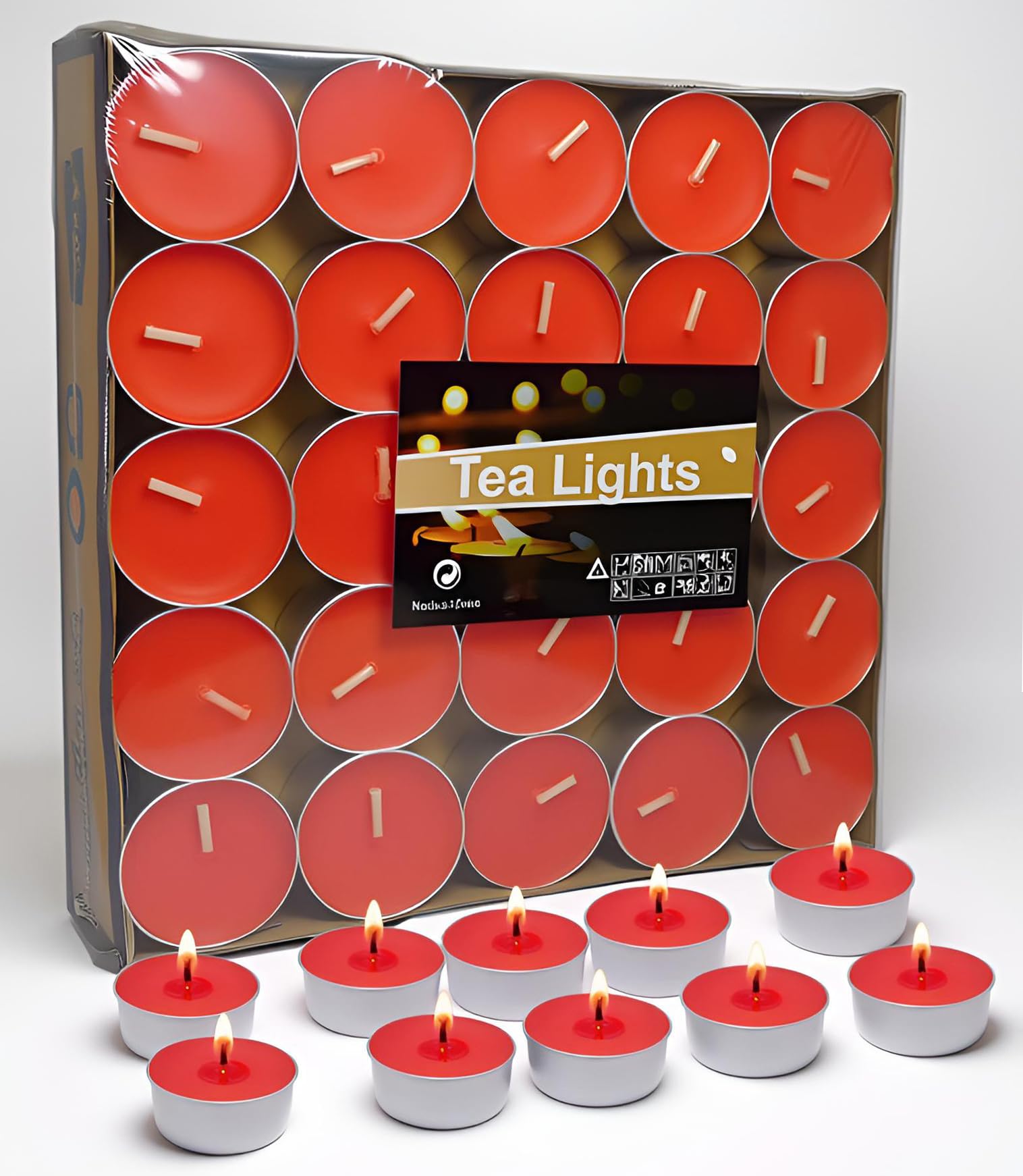 Artisoul® 50 Velas de Té Rojas, 4 Horas Ø 3.8 cm, Tea Lights Sin Aroma ni Humo para Decoración de Mesa, Navidad, Adviento, Bodas y San Valentín