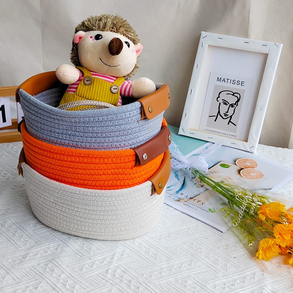 Yurosiay Mand Opbergmand, Gevlochten Katoenen Speelgoedmand, Katoenen Touw Opbergdoos Voor Woonkamer, Keuken, Badkamer, 25 x 20 x 12 cm, Oranje
