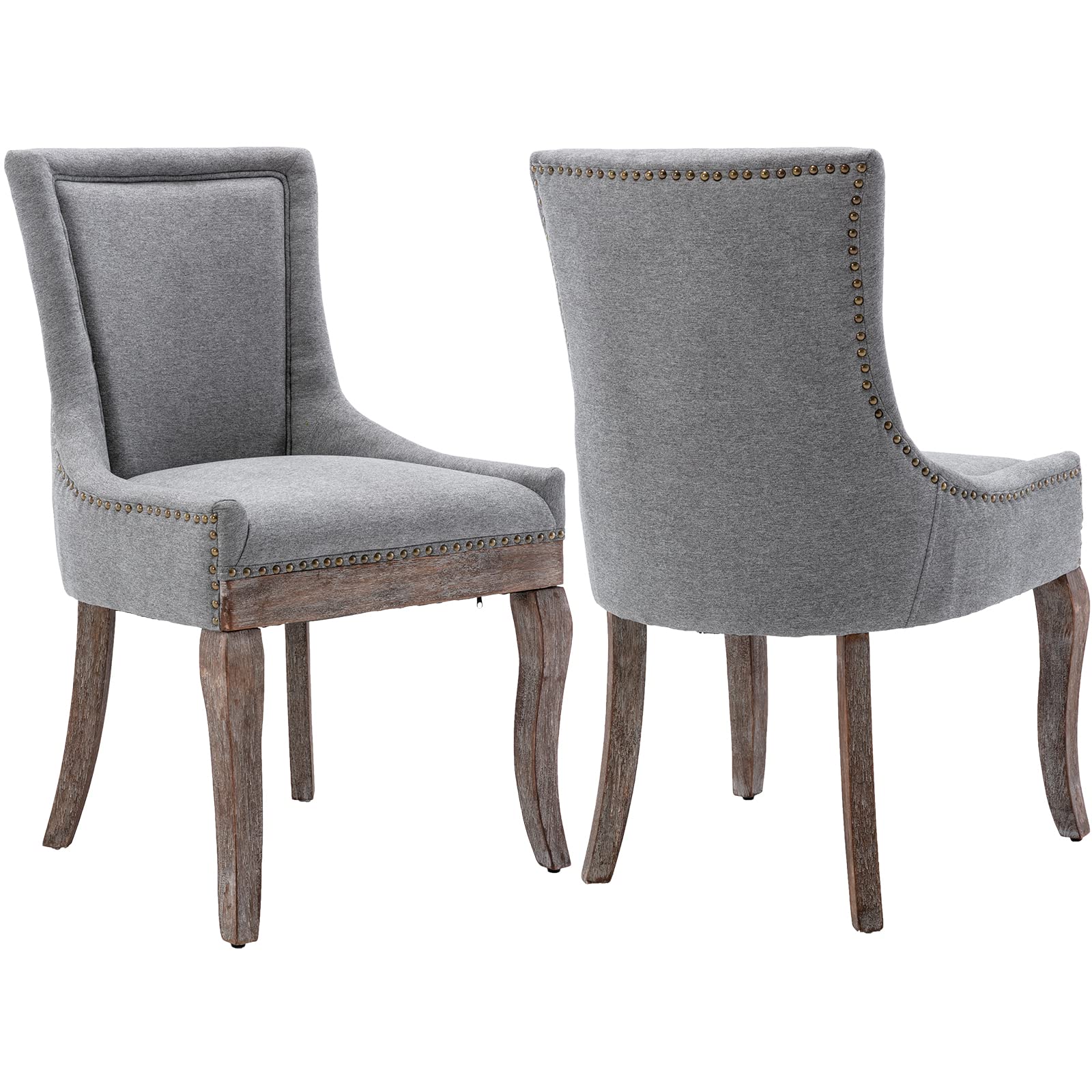 ODUSE-DAILY Gray Dining Chairs Set of 2, Kitchen & Dining Room Chairs, Fabric Upholstered Dinning Chairs, Sillas De Comedor, Nailhead Trim, Wood Legs