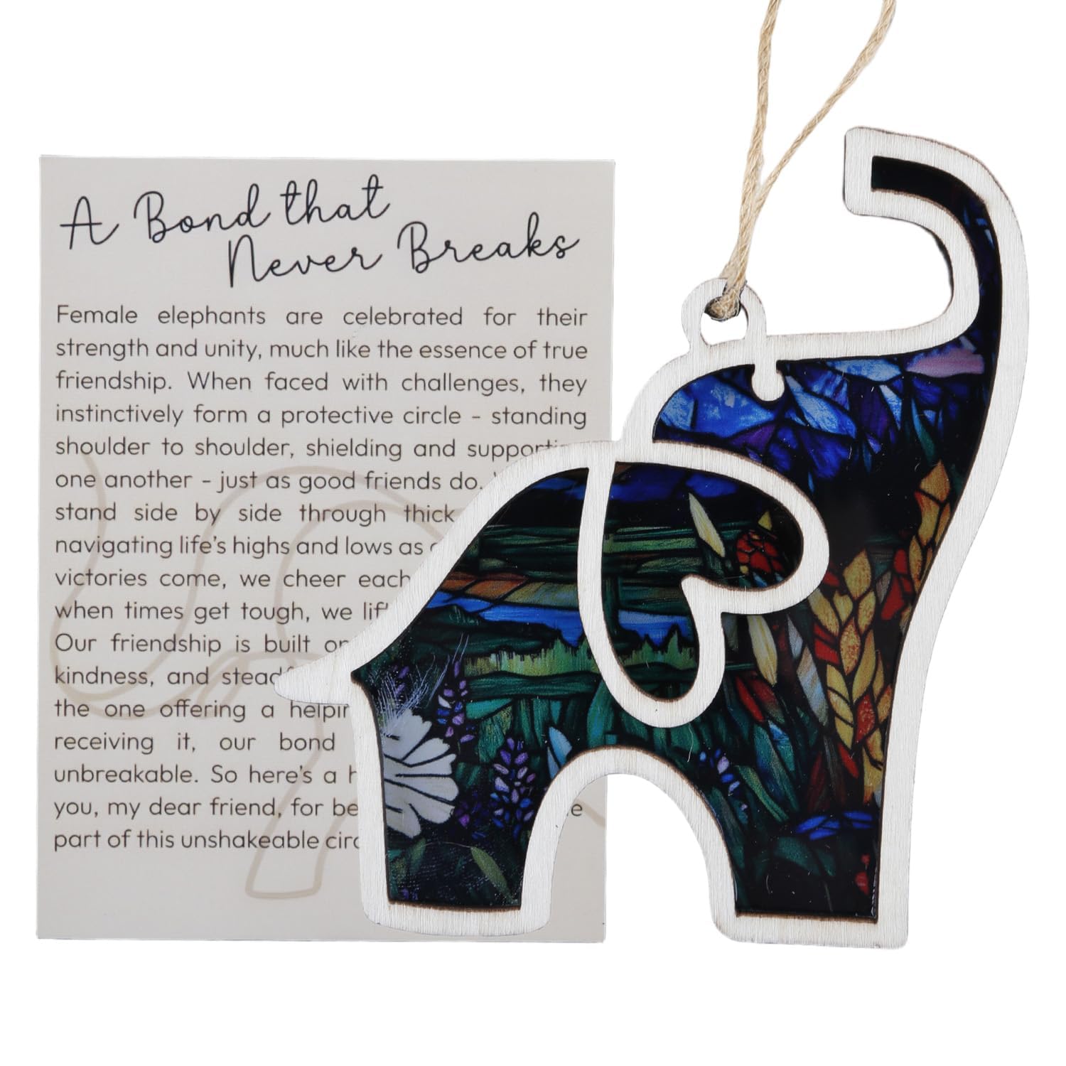 Wellrun Friendship Elephant Ornament with Story Card,Meaningful Wooden Elephant for Women,Sisterhood,Office,Home & Christmas Decorations(Style B)