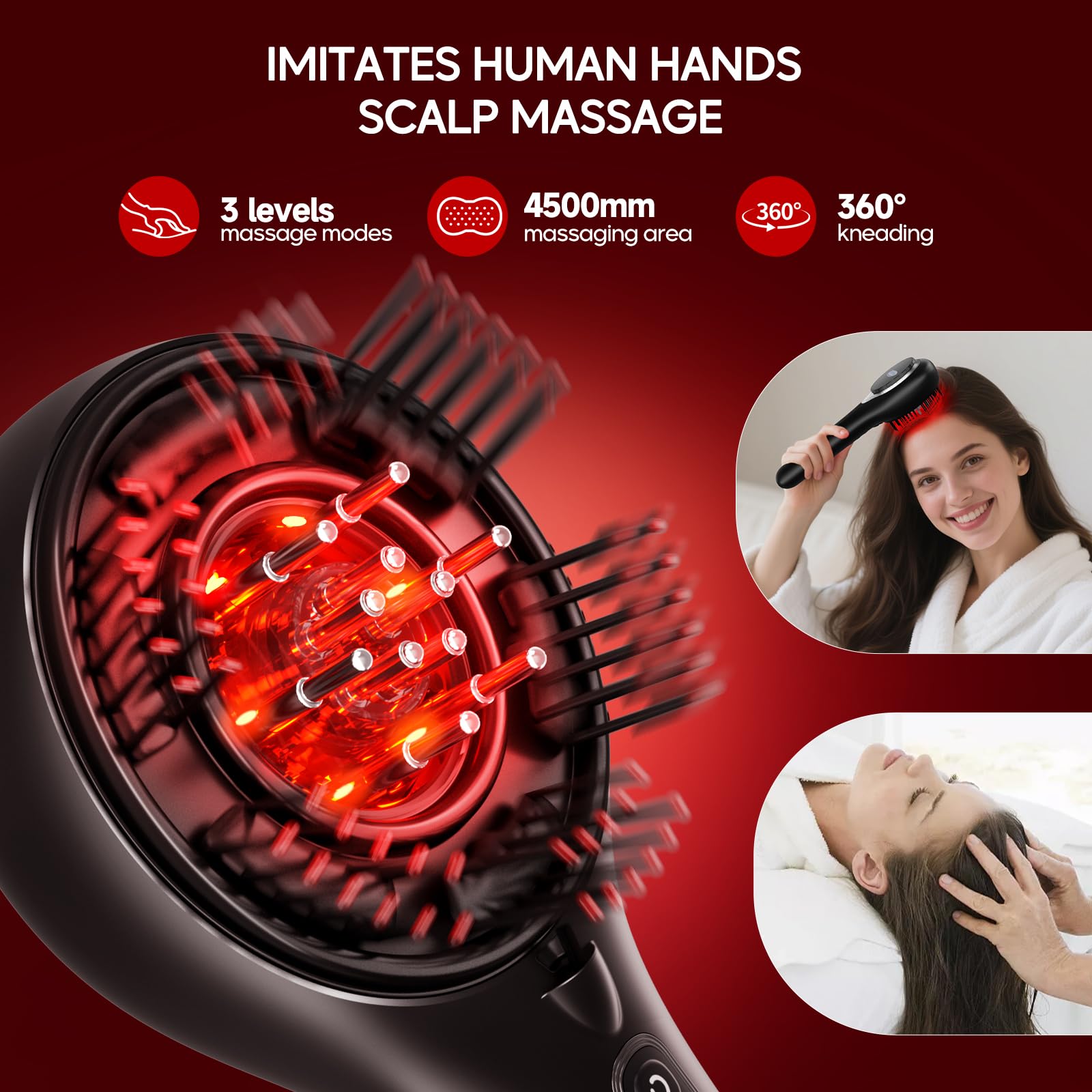 Red Light Hair Brush Scalp Massager, Portable Scalp Massager for Men Women