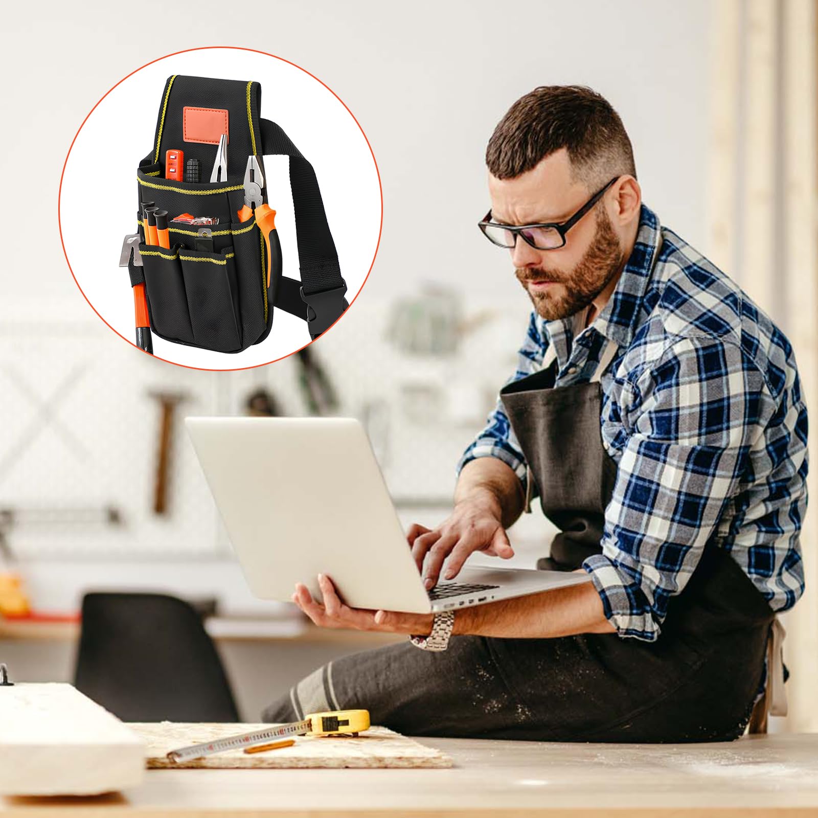 Amexo Bolsa de Cinturón para Herramientas, Bolsa de Herramientas de Lona con Cinturón de Nailon Ajustable Multifunción Organizador de Herramientas para Electricistas, Técnicos