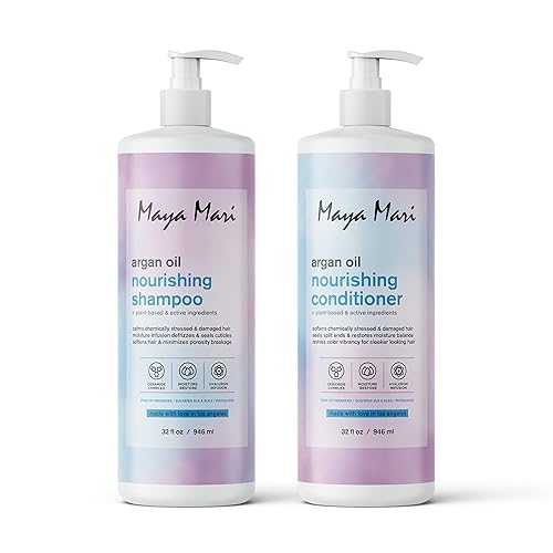 Maya Mari Juego de champú y acondicionador nutritivo de aceite de argán sin sulfatos reparación de bonos cabello tratado dañado en seco 32 fl oz ea