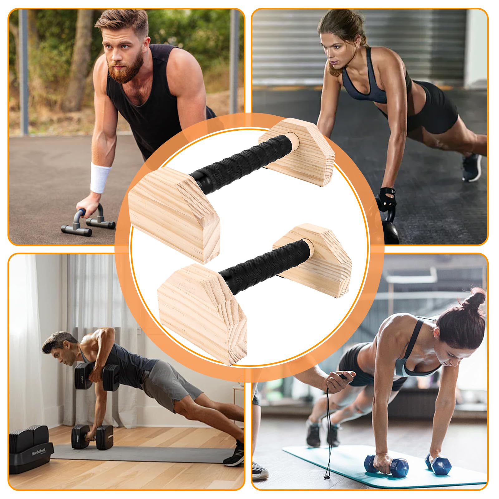 4er Set Liegestützgriffe Holz, Handstand Stütze, Push Up Bars Holz Parallettes für Handstand, Liegestütze (25 CM + 30 CM)