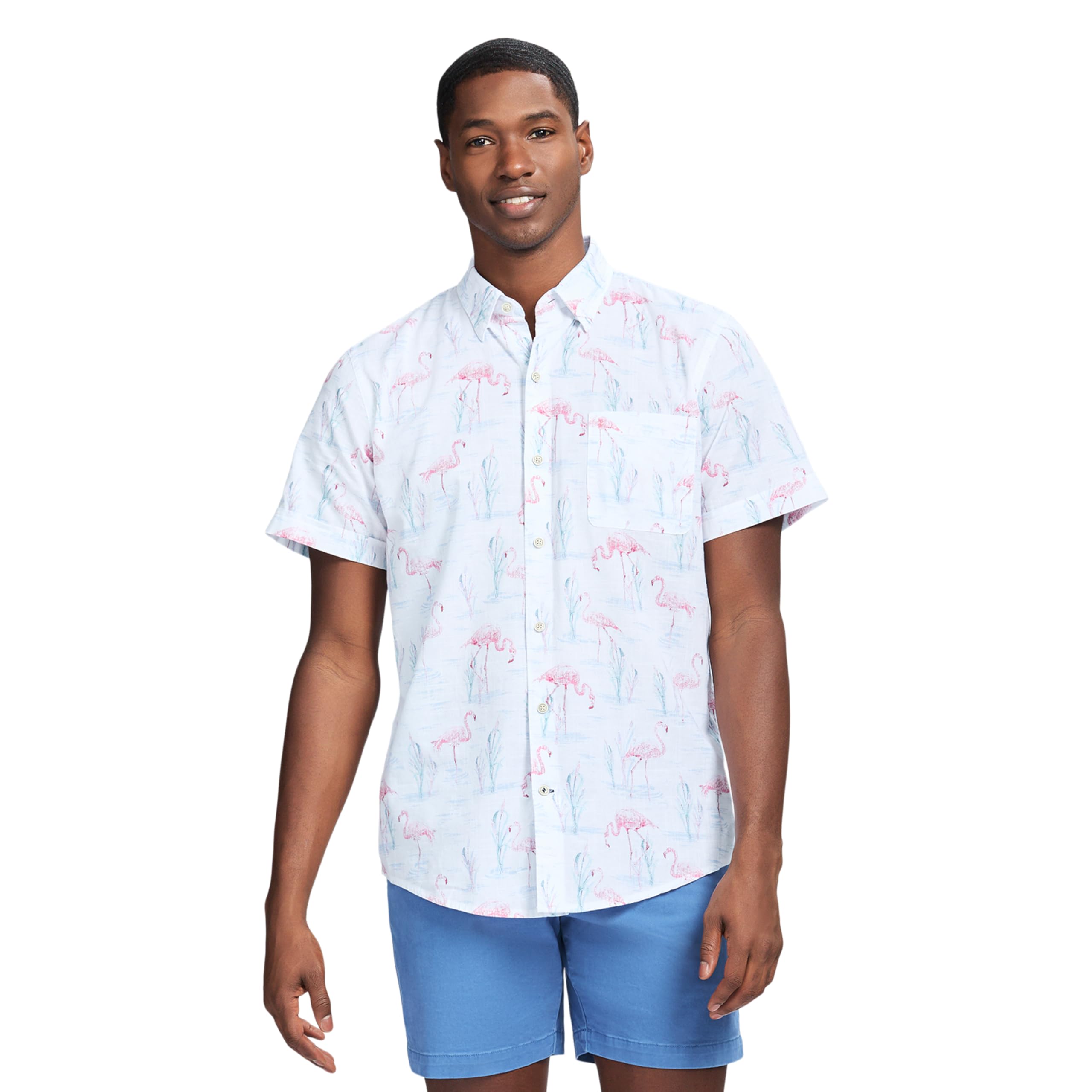 Izod Men's Saltwater Dockside Chambray Short Sleeve Button Down Shirt
