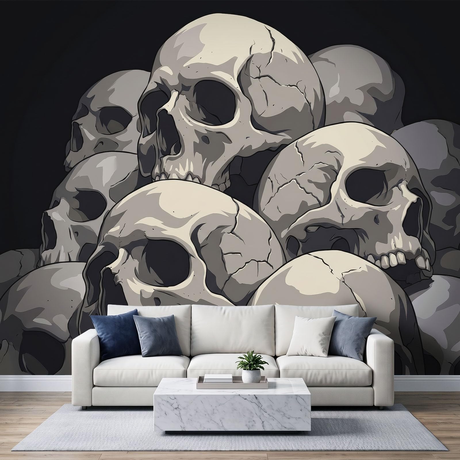 Générique Ciemność horror czaszka panoramiczna tapeta 3D 500 x 280 cm gobelin ścienny tapeta z włókniny do sypialni salonu - plakat na zdjęcia ścienne, czarna