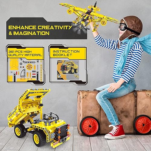 Miniatura 2 de STEM / Juguete de construcción para niños de 5, 6, 7, 8, 9, 10, 11, 12 años de edad, niño, niña, juguete 2 en 1, camión, avión, desarmable, 361
