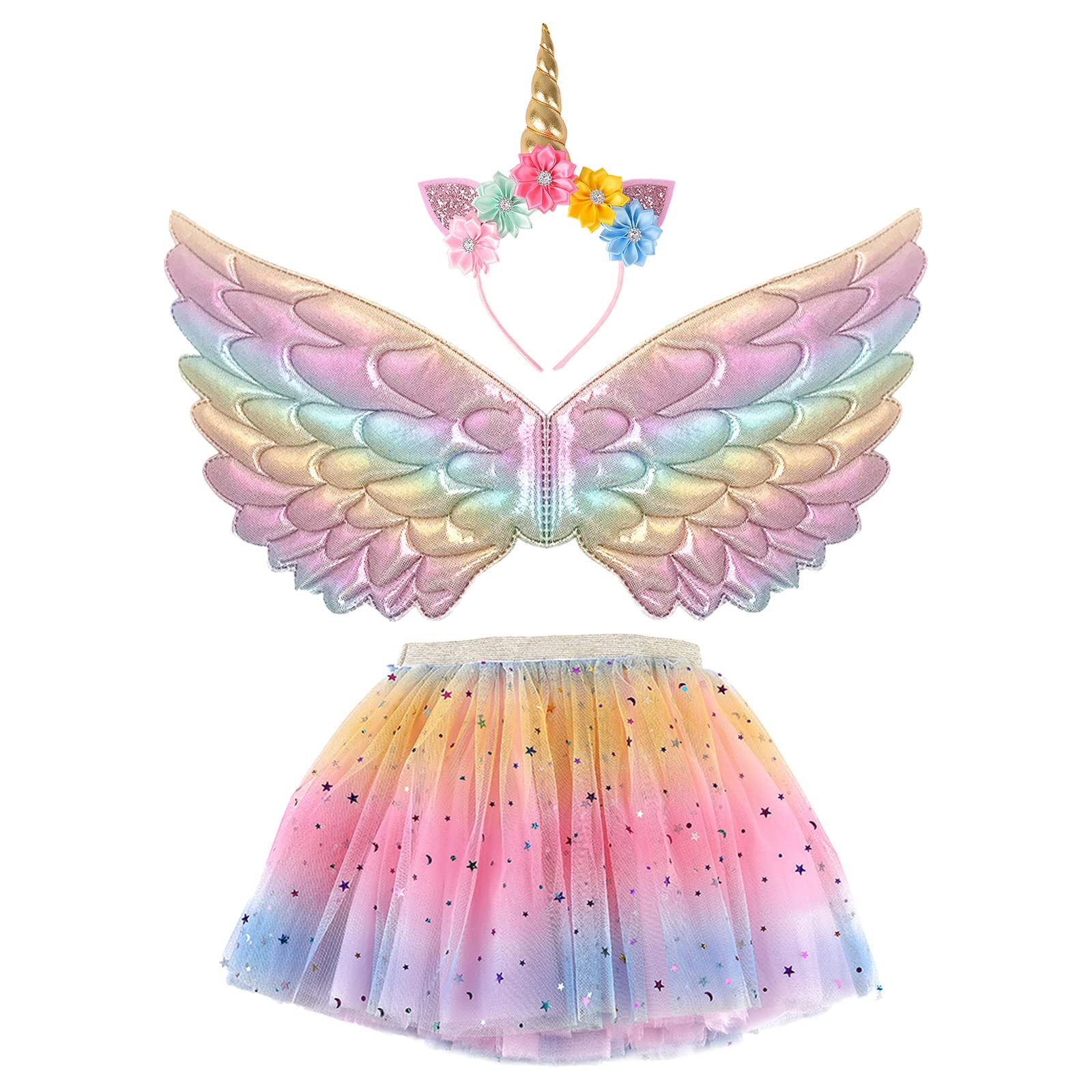 Photo 1 of Creatoy Toddler Fairy-Unicorn-Wings-Costume for Girls 2-7 Y/O Unicorn Gifts Pretend Play Halloween Birthday Party Favors Light Rainbow