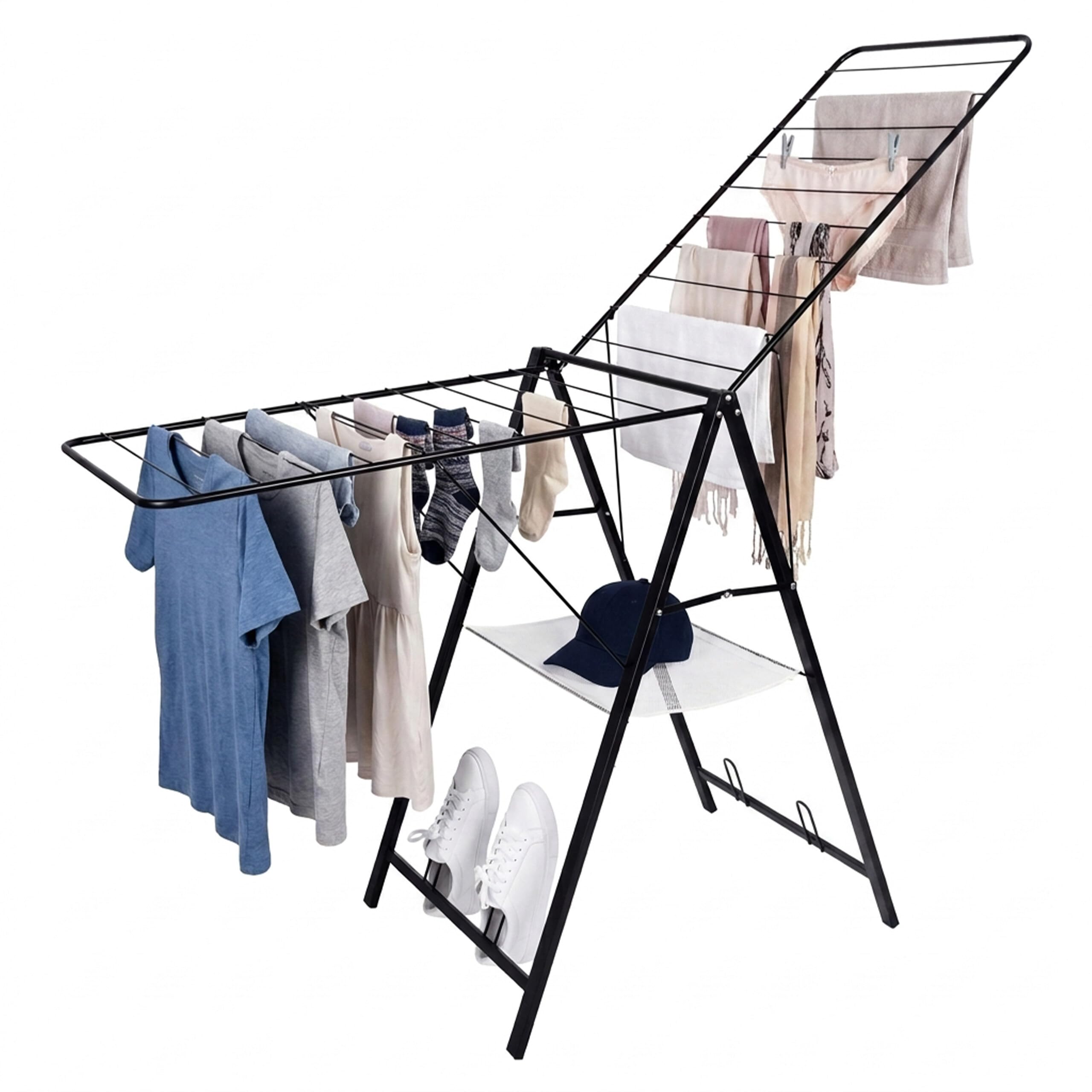 Relaxdays Stendibiancheria pieghevole in metallo, nero | HxLxP: 104,5 x 171 x 58 cm, 2 bracci regolabili