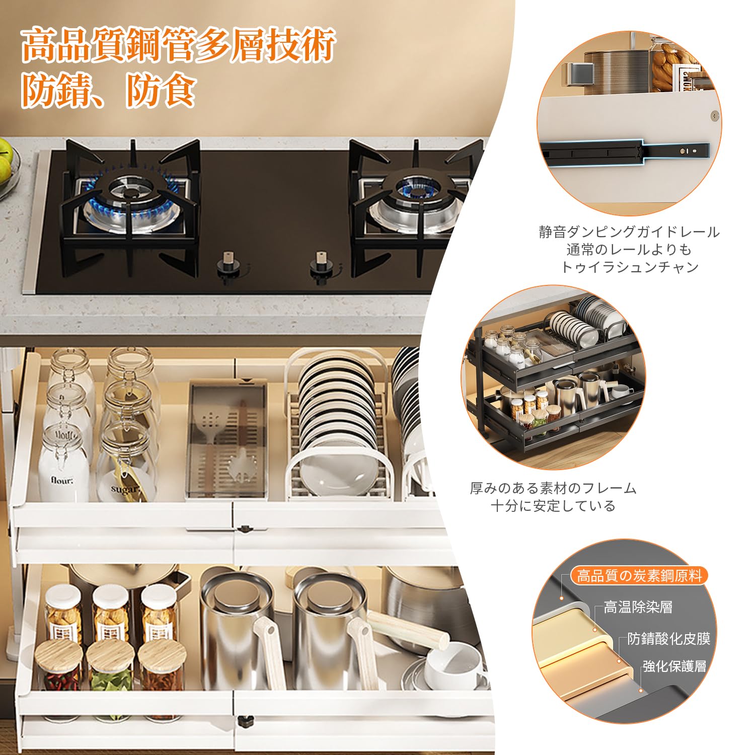 Amazon.co.jp: シンク下収納 スライドトレー キッチン収納引き出し