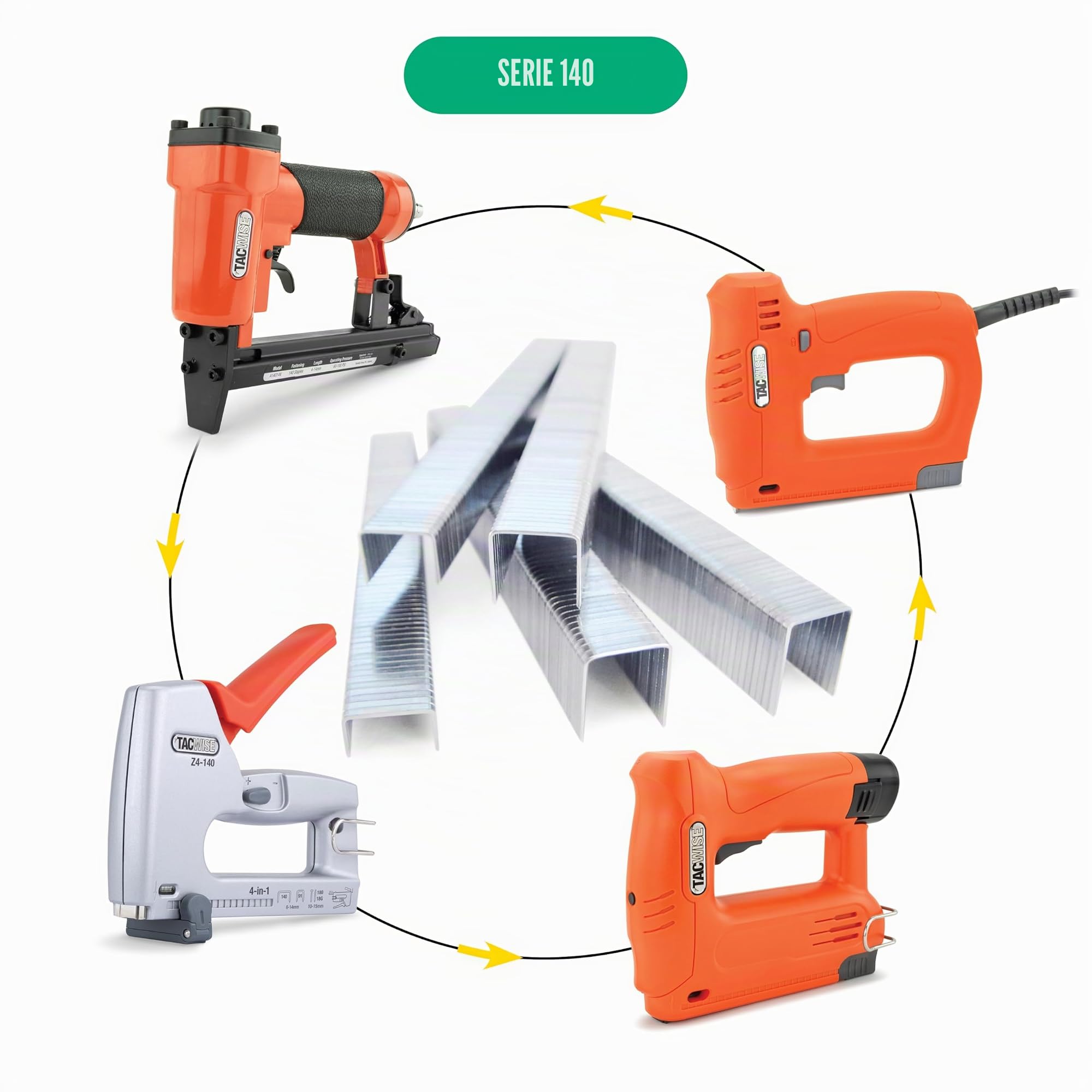 Tacwise 1262 Grapadora de Martillo Profesional A54 con 2000 Grapas 140 | Incluye Grapas Tipo 140 / 12mm, Utiliza Grapas Tipo 140 de 6mm a 12mm