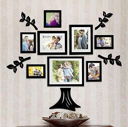 Art street - Family Tree Set of 12 Individual Wall Photo Frame with MDF Plaque - 4 Leaf,1 Trunk,1 Family and 1 Bird