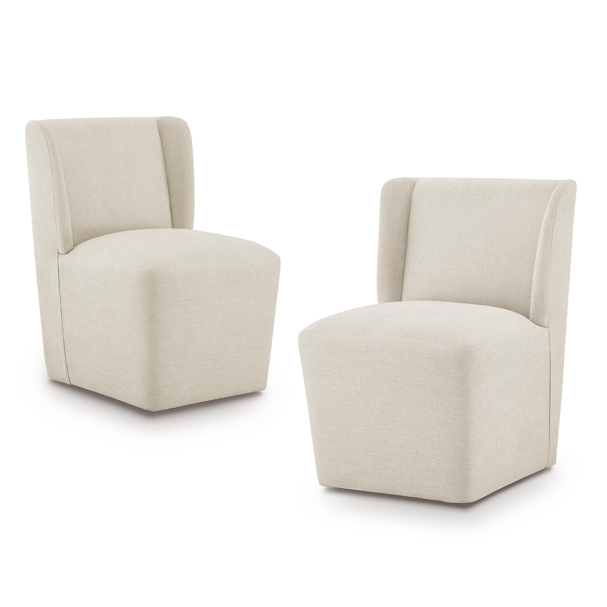 KISLOT Upholstered Dining Chairs Set of 2 with Casters, Wingback Modern Side Armless Deskchair, Cream Beige Fabric