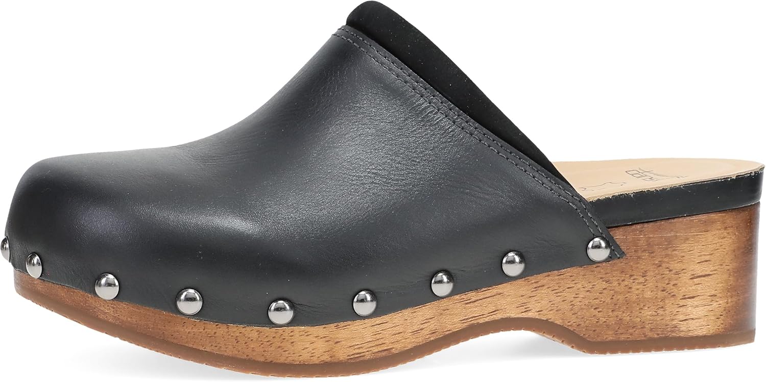 Dansko Andie Women’s Handcrafted Mule Clogs – Artisan Wood Sole Slip-On Shoes with Memory Foam Insole – Made in Brazil