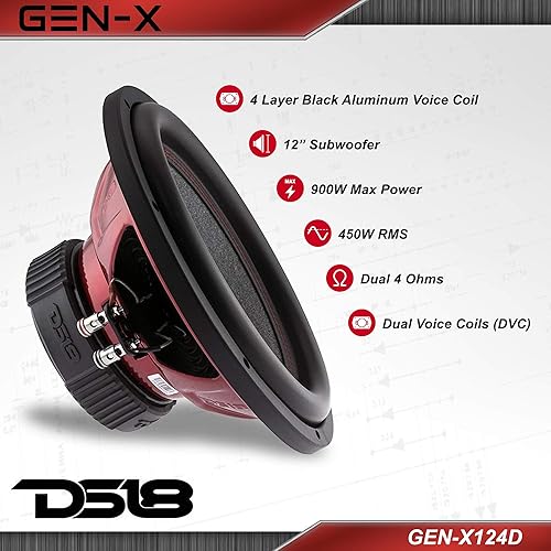 Miniatura 2 de DS18 GEN-X124D Subwoofer en negro - Bobina de voz de aluminio negro de 4 capas, 12 pulgadas, potencia máxima de 900 W, 450 W RMS, doble 4 ohmios,