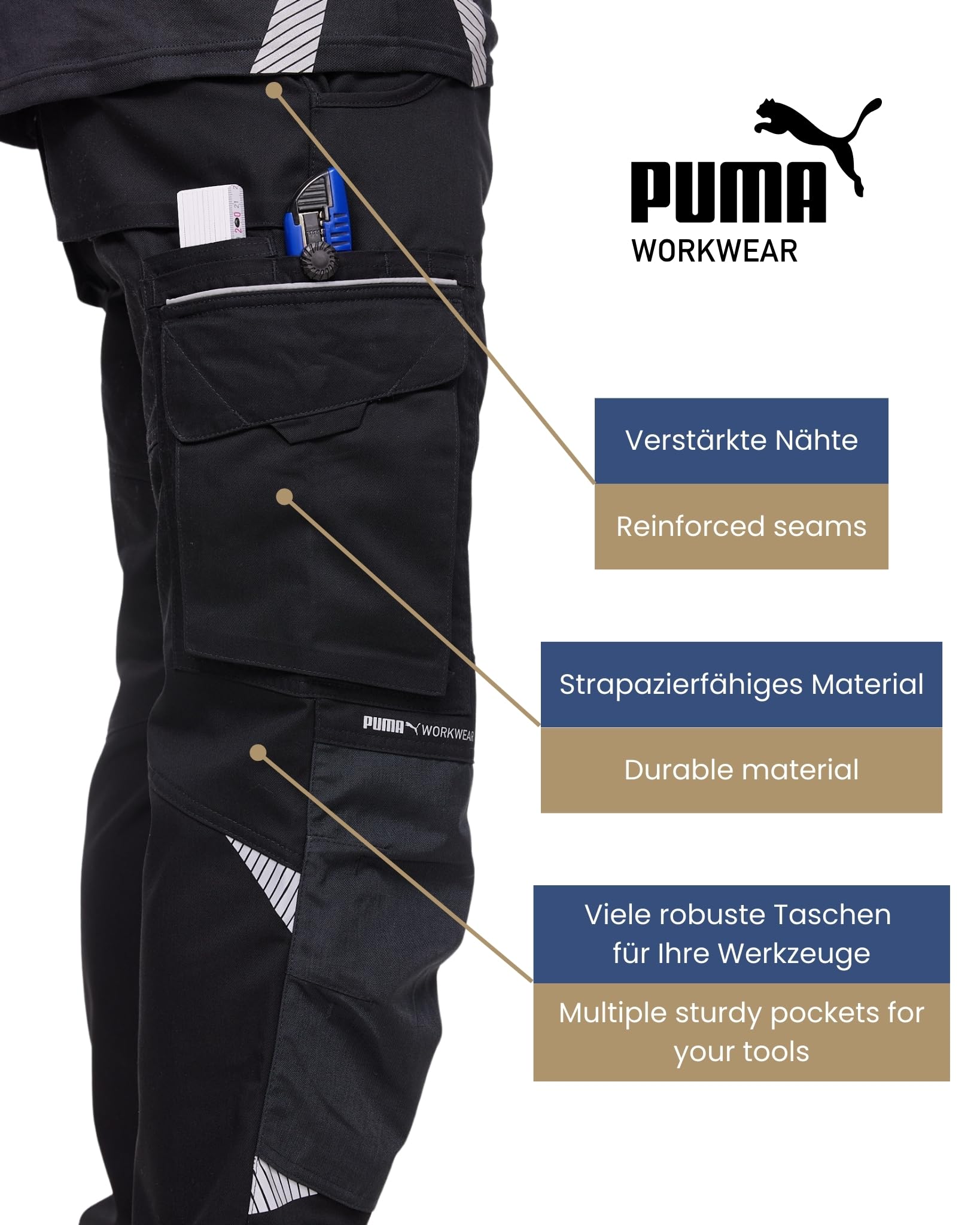Puma Workwear Precision X - Arbeitshose Herren - Premium Arbeitskleidung mit vielen Taschen und verstärkten Kniepartien - Funktionshose mit Stretch für Handwerk und Baugewerbe