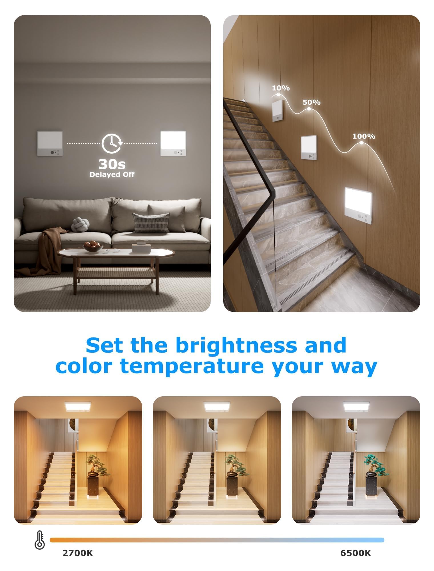 Plafonnier LED Rechargeable sans Fil avec Détecteur de Mouvement, 3 Températures de Couleur Réglables, Télécommande, Lampe Plafond Magnétique 7000mAh pour Salle de Bain Garage Escalier Cuisine