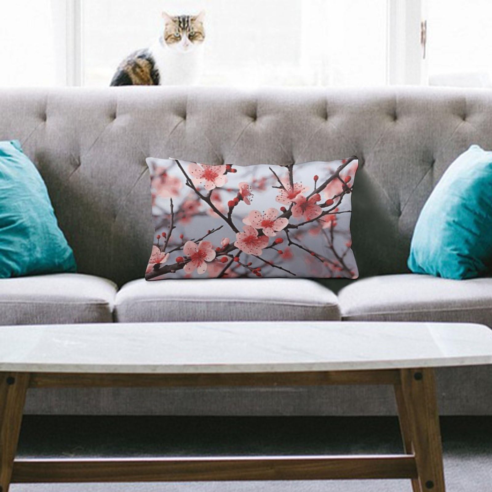 NTVOWPZO Decoration Throw Pillow Covers 8"x12" Pillowcases Covers Delicate Cherry Blossoms Soft Pillowcases Modern Farmhouse Home Decor Sofa Cushions Covers for Couch Bed Living Room