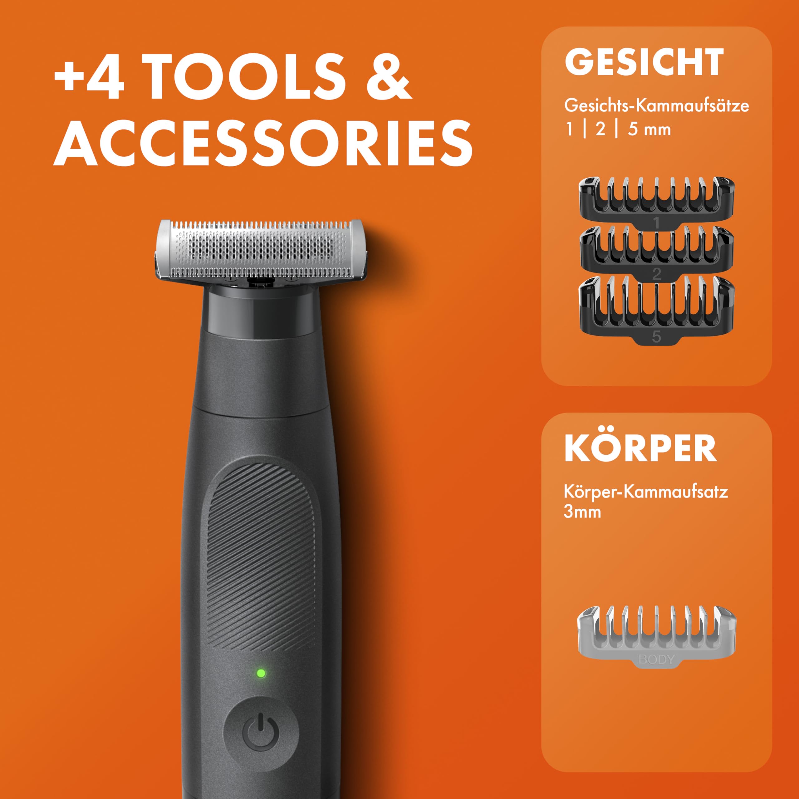 Gillette Fusion One Hybrid Rasierer Herren Elektrisch für Gesicht und Körper, Schwarz - Barttrimmer, Inkl. 3 Kammaufsätze und 1 Körperkamm, Wasserdichter Trimmer, 45-Min Akku, Powered von Braun