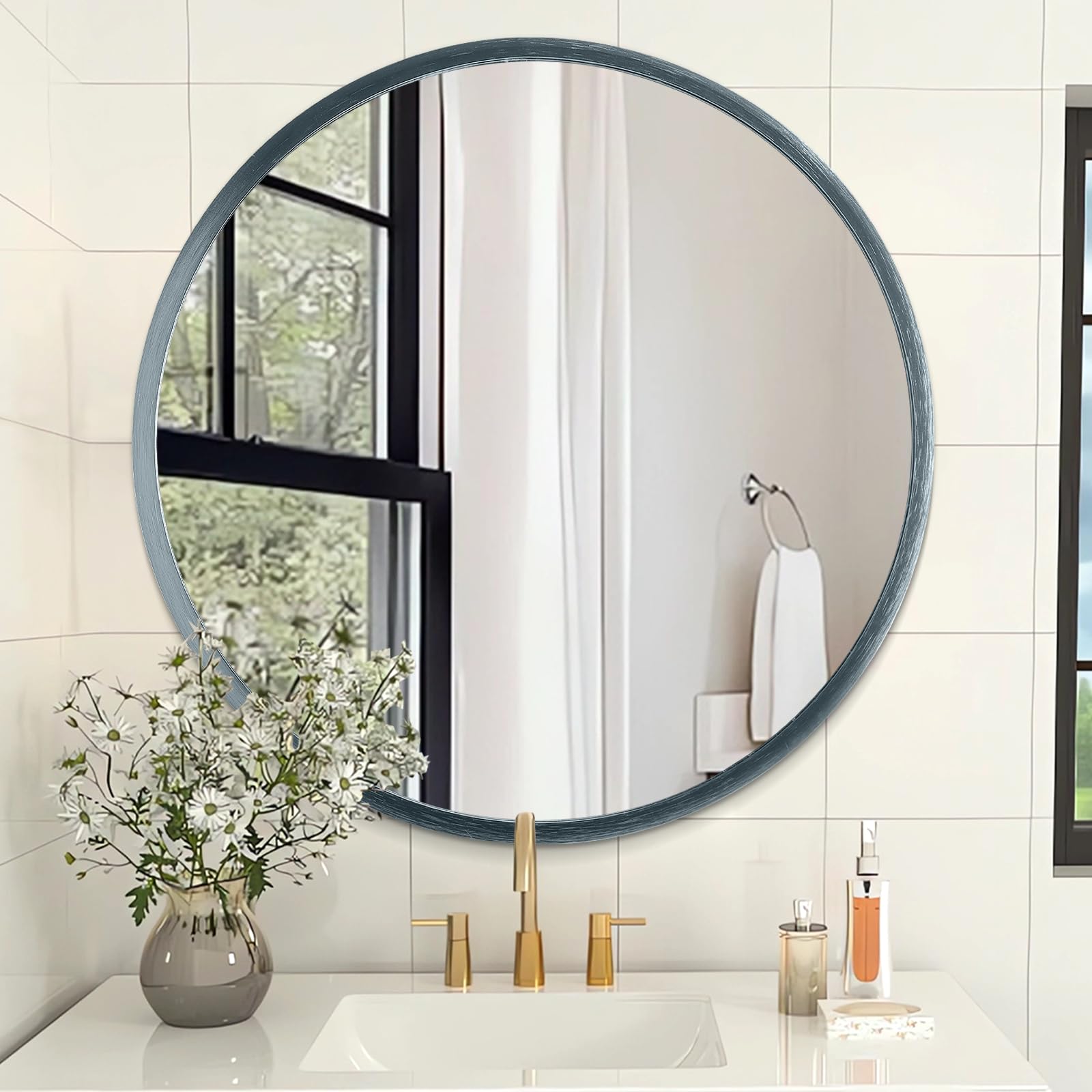 AOAOPQ Bathroom Mirror for Wall Mirrors for Wall Metal Framed Round Hanging Matte 50 x 50 cm Turquoise Large Modern ative for Restroom Farmhouse Hanging
