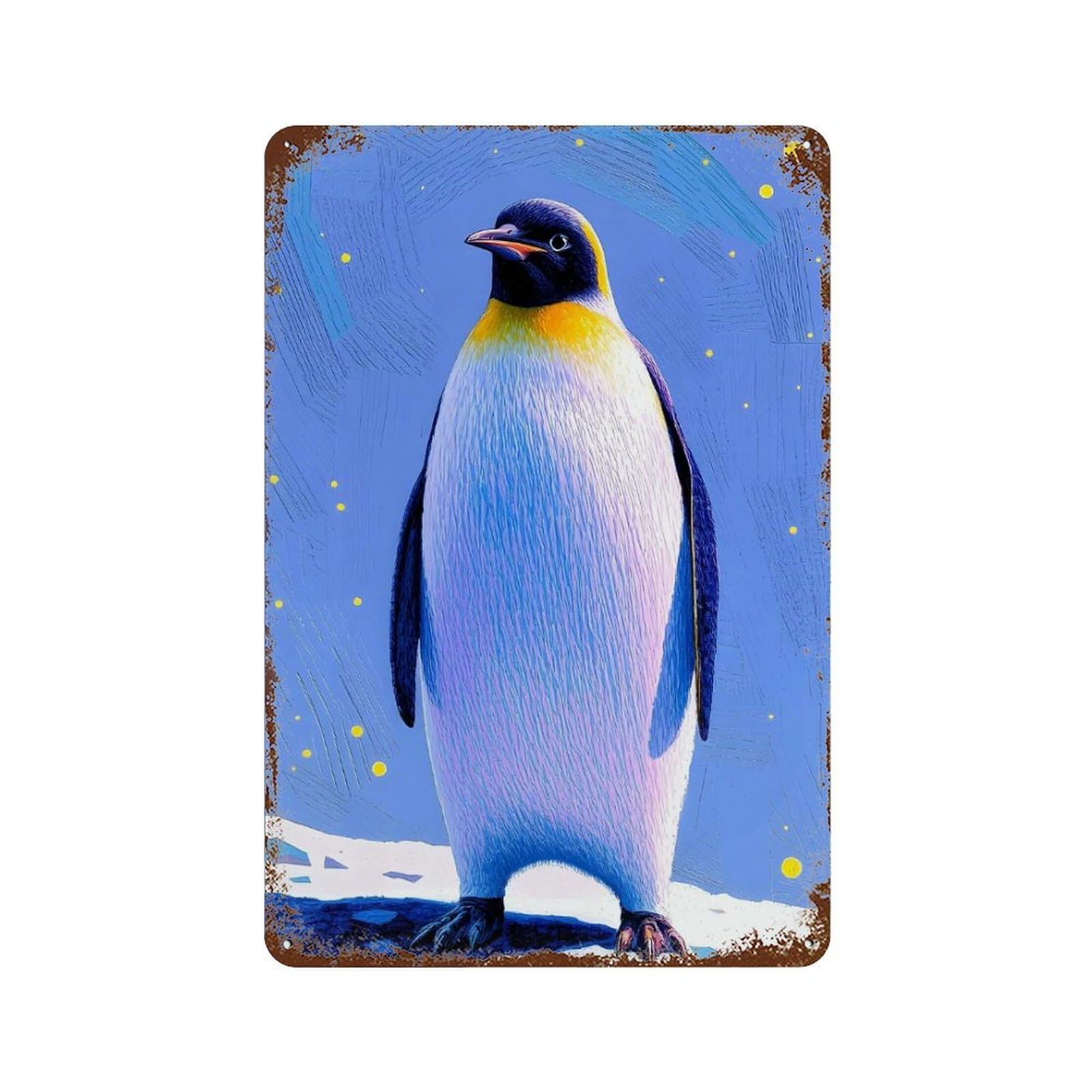Rust Effect Majestic Penguin Portrait Weathered Tin Sign 11.8"x7.9", Shabby Chic Decor for Patio, Garden Room And Bar Decor