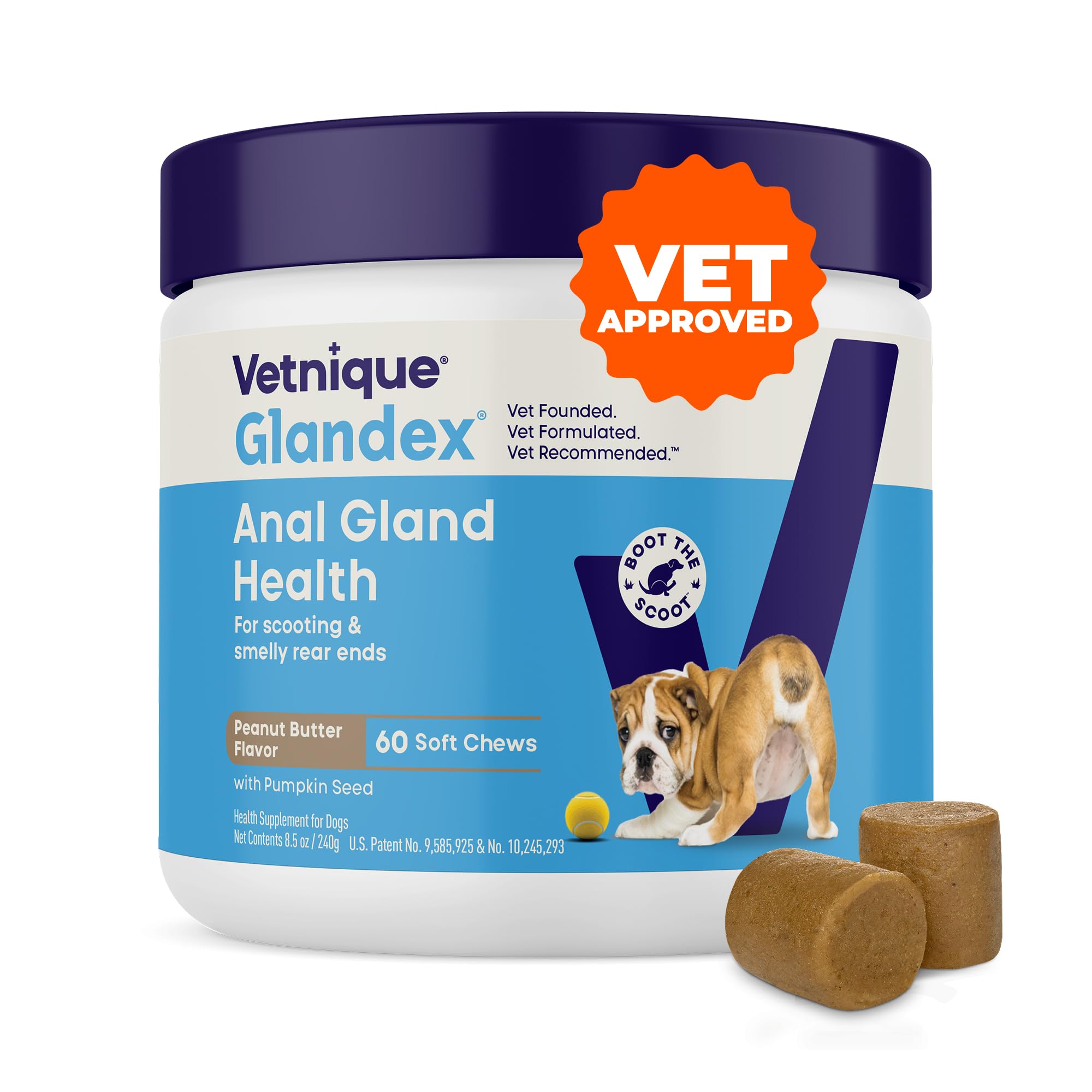 Vetnique Glandex for Dogs Anal Gland Chews 60ct Pumpkin + Digestive Enzymes Peanut Butter 60ct