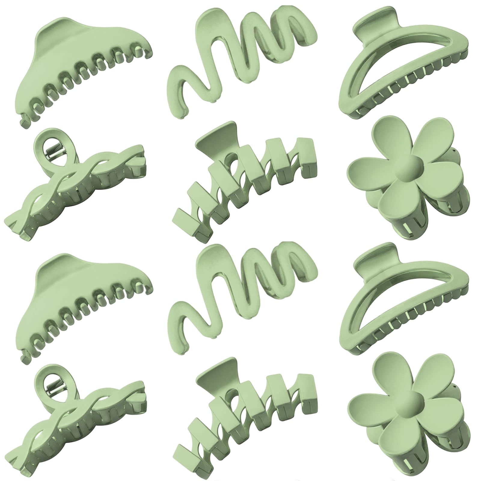 View 1 of 12 Pcs Claw Clips, Multi-Shapes Non-Slip Hair Clips for Women(Green)