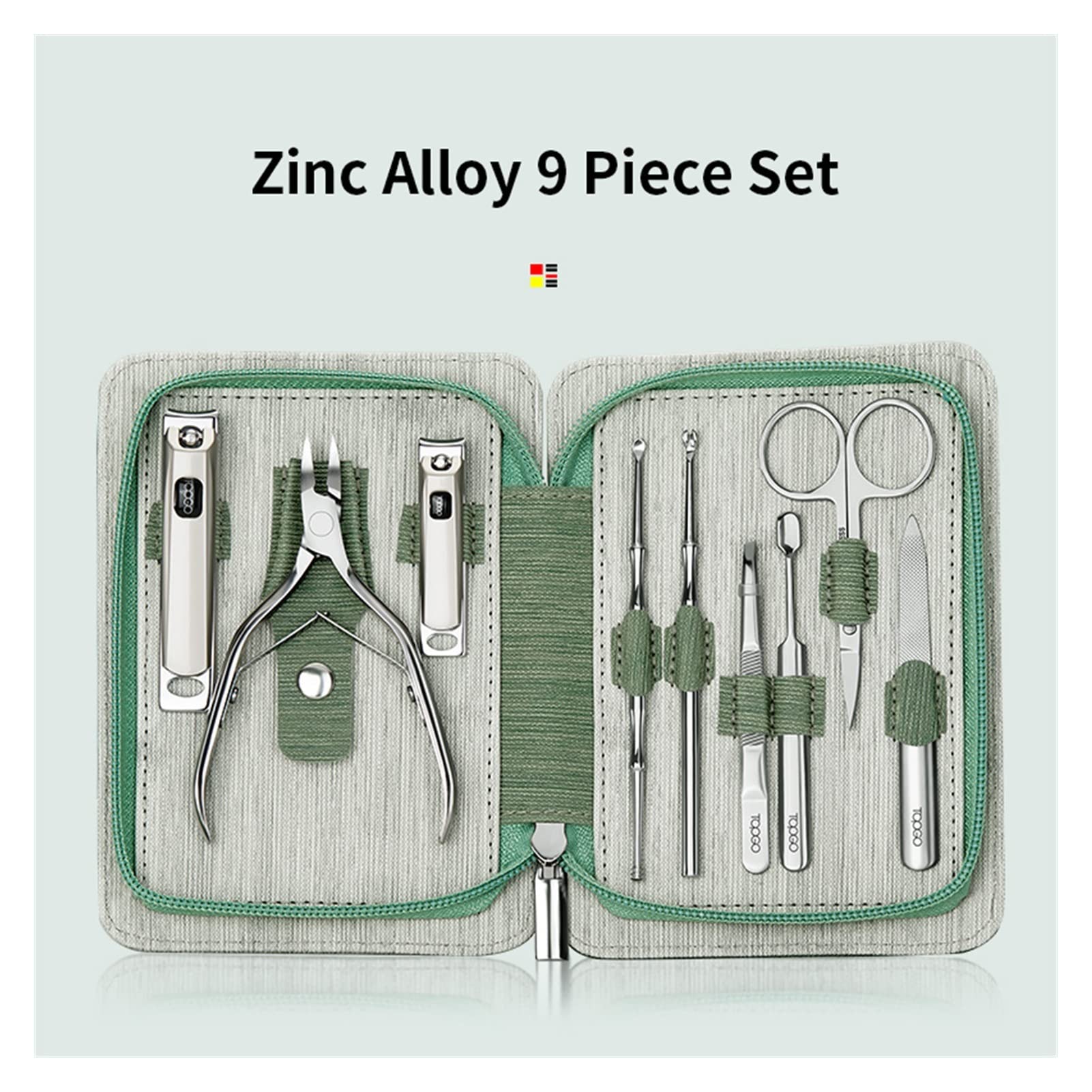 Set de manicura 9 en 1 Kits de Cuidado de pedicuras Función Completa Viajes Caja de Regalo Caja de Regalo Tijeras de uñas Herramientas (Color : Green)