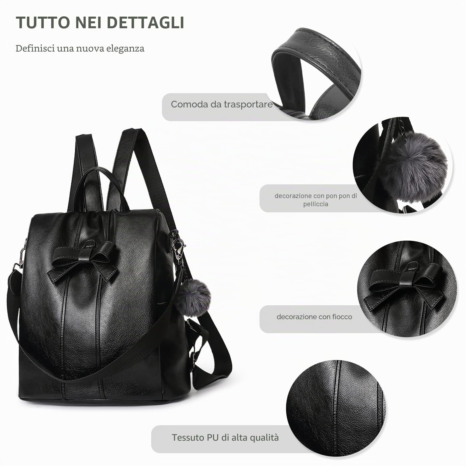 NICOLE & DORIS Zaino Donna Pelle Zaino Antifurto Zainetto Viaggio Borsa da Scuola Zainetti Casual Daypack Grande Capacità Zaino Convertibile Borsa a Tracolla per Shopping Marrone