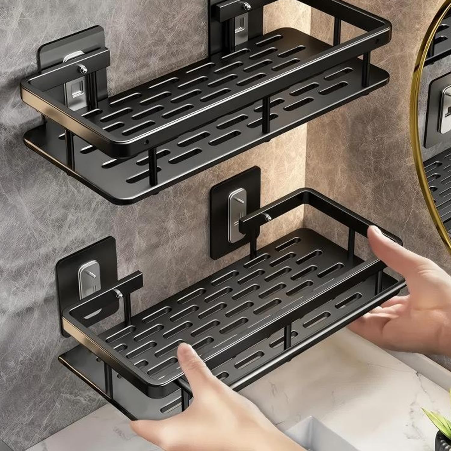 Wall-Mounted Rack Shelf Multi-Functional Storage Holder Non-Marking Stickers Tidy Kitchen Bathroom