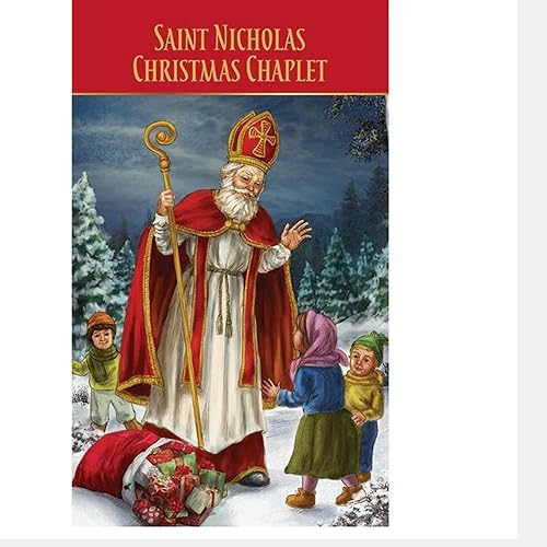 Miniatura 3 de Needzo Rosario rojo y plateado de San Nicolás con tarjeta de oración de bolsillo con coronilla, juego de regalo de Navidad católica, 9.75 pulgadas,