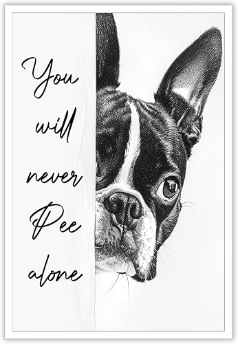 Black and White Bathroom Wall Art Boston Terrier You Will Never Pee Alone Canvas