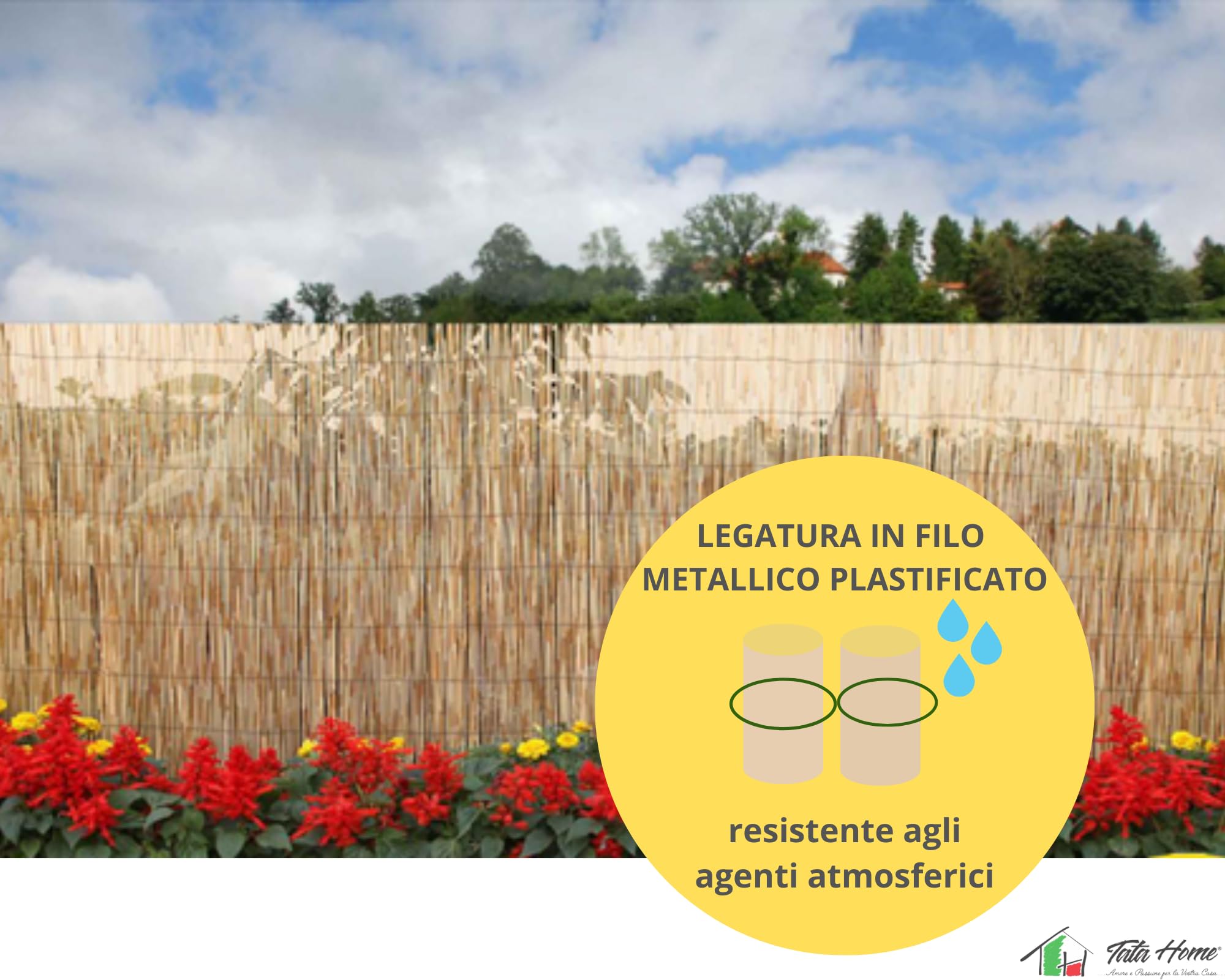Arella Bamboo da Esterno Copri Ringhiera Recinzione Bambù Naturale Giardino Frangivista Ornamentale Balcone Misura 1x5 metri