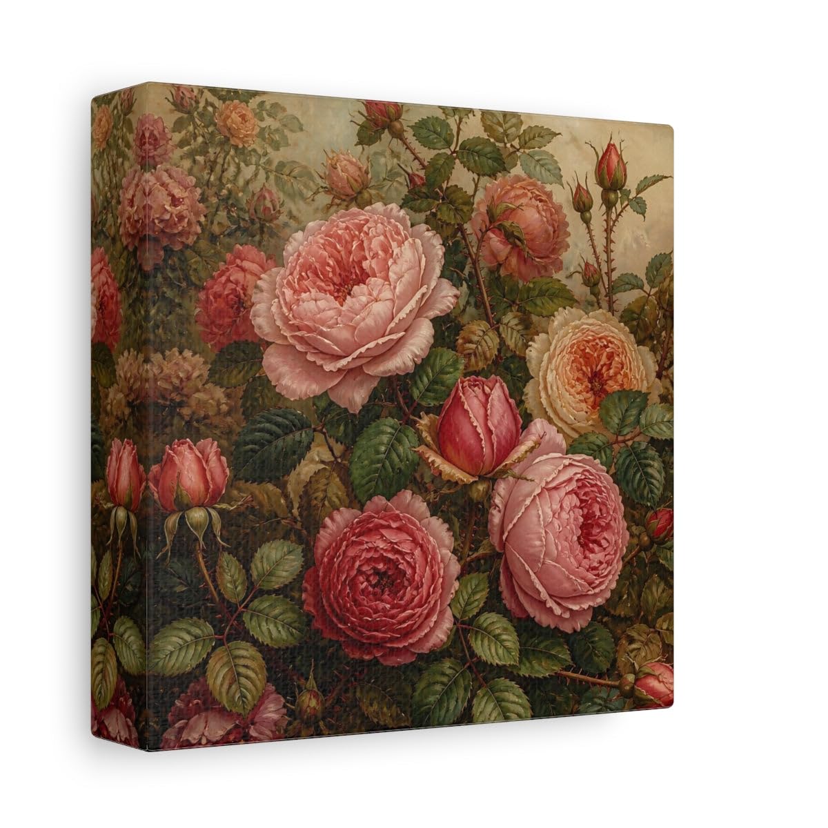 Cadre déco fleurs rétro rose et vert avec châssis épais - 8