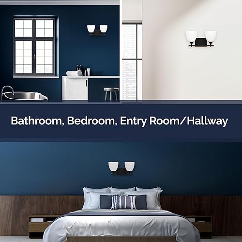 Vista 111 de Scott Living Toffino - Aplique de pared moderno de 2 luces para baño, acabado cromado, con pantallas de vidrio de leche