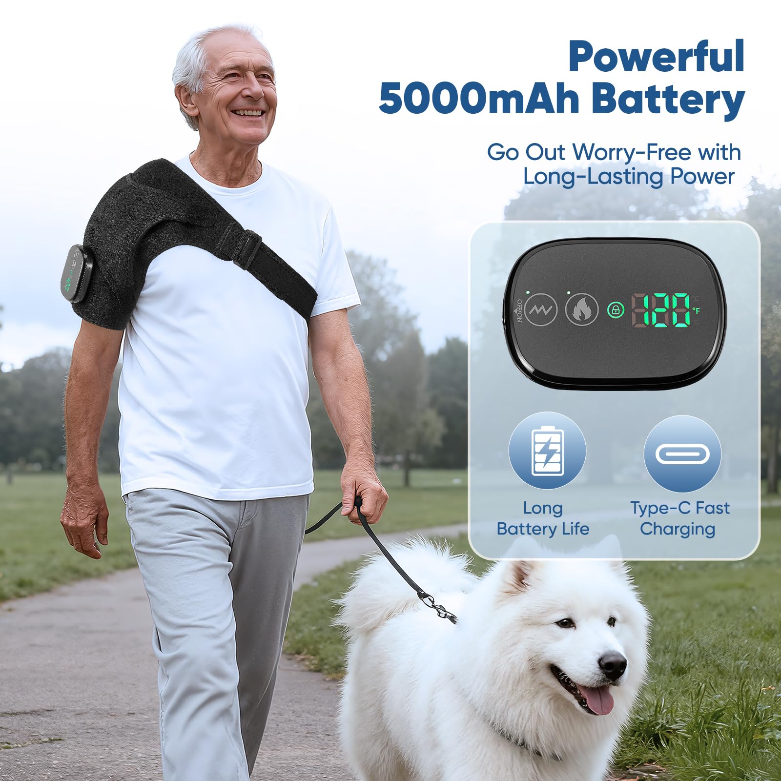 Akku Schultermassagegerät, Schulterwärmer 40–75 °C, 5000-mAh-Akku, Touchscreen-Steuerung