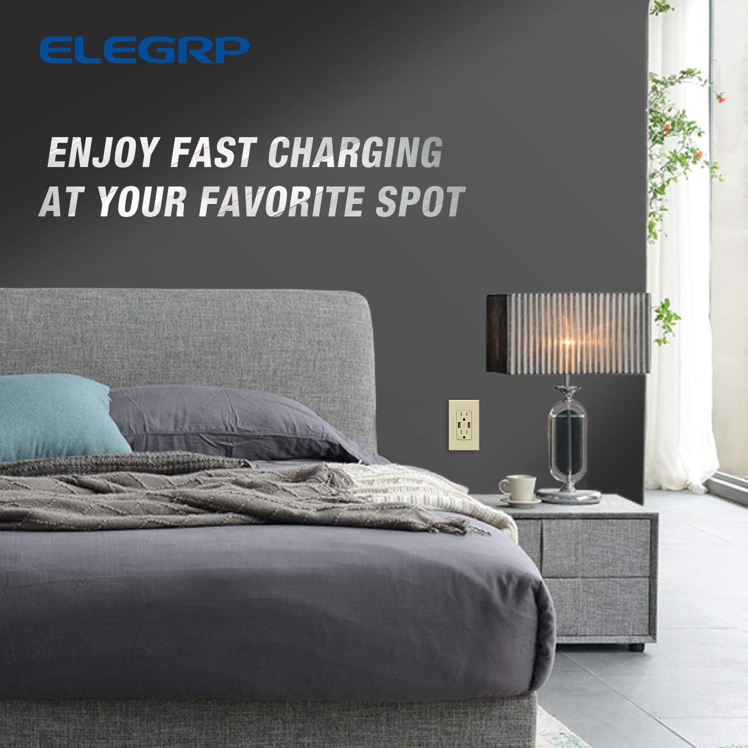 Exclusive Discount 80% Offer Glossy Ivory ELEGRP USB Charger Wall Outlet, Dual High Speed 3.6 Amp USB Ports, 15 Amp Duplex Tamper Resistant Receptacle Plug NEMA 5-15R, Wall Plate Included, UL Listed (6 Pack)
